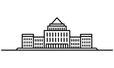 Fototapeta premium Simple line art illustration of a government or corporate building with a central pyramid roof and symmetrical architecture
