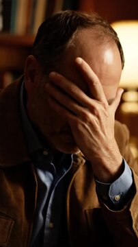 Man covers face with hand showing distress and frustration