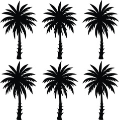 Fototapeta premium Collection of Six Black Palm Tree Silhouette Icons