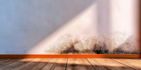 Interior wall corner with extensive black mold and dampness causing damage, indicating a serious home hygiene problem