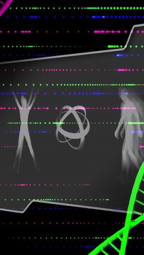 Vertical video: Scan starting, panel showing spinning orb and shifting forms, DNA entering for HUD