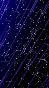 Vertical video: Loading nodes drifting, lines reshaping and purple bands sliding, forming starfield
