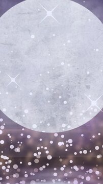 Vertical video: On start grey moon centering, bokeh drifting up, sparkles twinkling, creating depth
