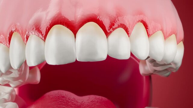 3d animation of teeth and oral health showing gum disease and inflammation.