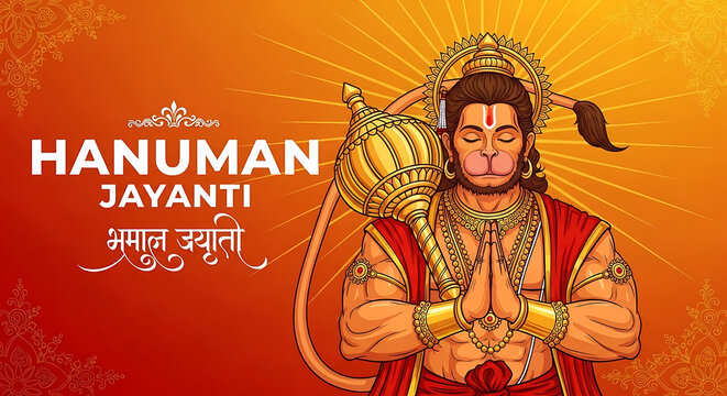 Hanuman jayanthi celebration with pixel art of hanuman ji in devotion pose