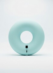 A donut-shaped object with a circular hole and a small black keyhole on its surface is displayed on a plain white surface from a front viewpoint.