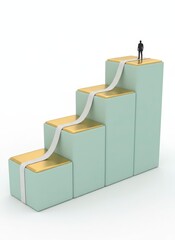 A person standing on a staircase of ascending blocks viewed from a low angle