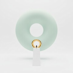 Circular object with central hole and gold accent on white stand displayed on plain surface