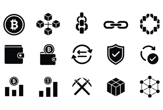 Crypto Finance Icons Set Glyph Vector Pack