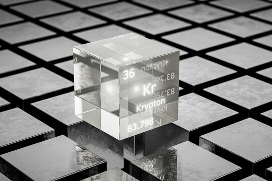 Krypton is an element on the periodic table. Krypton gas is a periodic table element. Krypton gas symbol on the periodic table. 3d render