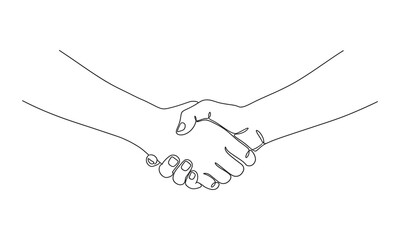 Continuous one line drawing of Two hands shaking in a formal handshake. One illustration sketch isolated background work team man