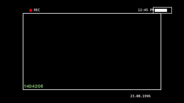 Old school VHS camcorder recording screen overlay with red REC indicator and timecode.