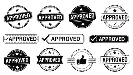 Fototapeta premium Nine Approved Stamps and Labels in Black and White