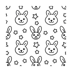 Minimal Scandinavian Fox and Bunny Seamless Nursery Line Art Pattern Vector