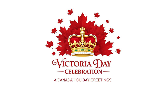 A blurry red logo with a crown and maple leaves for victoria day celebration