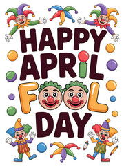 Fototapeta premium Playful illustration celebrating April Fool's Day with silly clowns, colorful balloons, and bouncy balls, festive and funny.