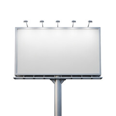 Blank billboard mockup with metal post and spotlight isolated on transparent background