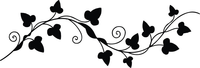 described features a stylized vine rendered in black and white, characterized by its elegant horizontal extension and decorative swirls and curls. This design creates a sense of movement and fluidity, © MSTADURI