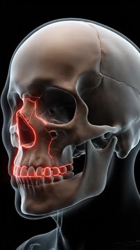 Detailed human skull anatomy 3D render on black background