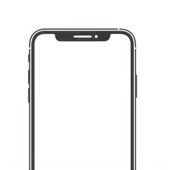 Modern smartphone outline with a notch, isolated on transparent background