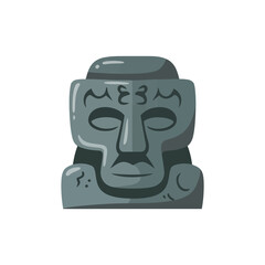 Archaeology exhibit icon, carved stone idol face, ancient statue marker, museum night poster, excavation lecture session, heritage education graphics