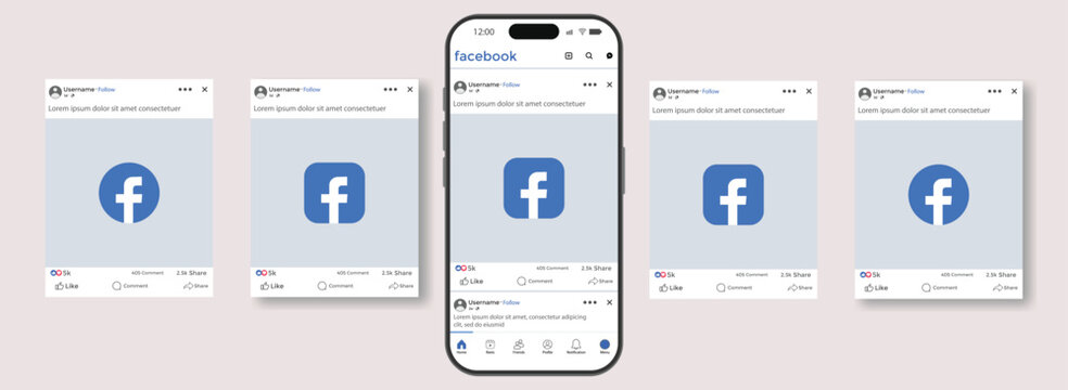 Facebook carousel post template on smartphone mockup. Facebook post mockup on iPhone 17 with feed layout. and full mobile social UI
