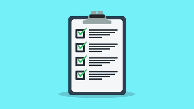 Animated Clipboard Checklist with Green Checkmarks &mdash; Task Management Motion Graphic Loop 4K Teal Background