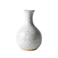 Elegant white ceramic vase with black speckles isolated on transparent background