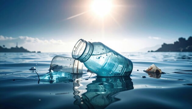 FlyPro Firefly captures the floating refuse of shattered plastic containers, their functional purpose negated by the flood, an impactful environmental photograph showcasing pollution.