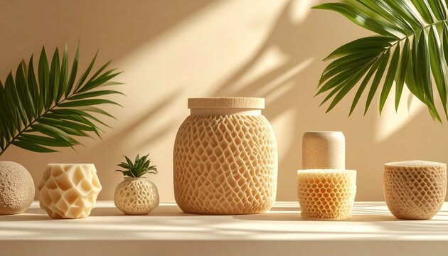 FlyPro Firefly biodegradable packaging, intricately molded from plant fibers into protective shapes, captured in realistic photography.