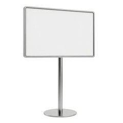 Blank white sign on a silver stand isolated on transparent background