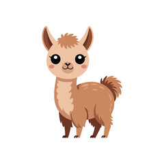 Fototapeta premium Cute brown llama cartoon mascot, andean animal vector for kids birthday party, farm festival, alpaca shop logo design icon