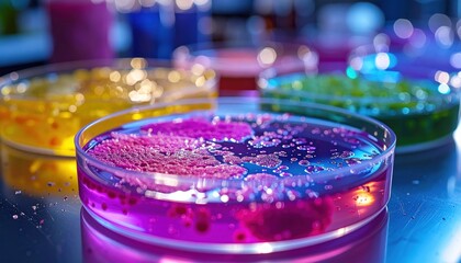 FlyPro Firefly Petri dishes with diverse microbial colonies, photorealistic DSLR capture