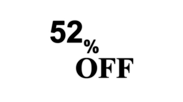 Abstract 52 Percent Off Discount Sale Animation. Minimalist Text for Retail Promotion and Marketing. 4k motion graphics animation.