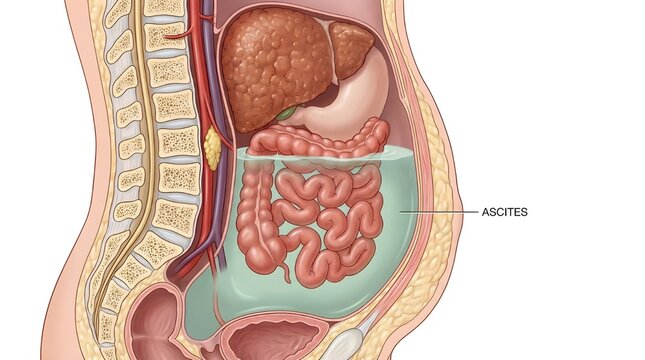 Medical Illustration of Ascites in Abdominal Cavity