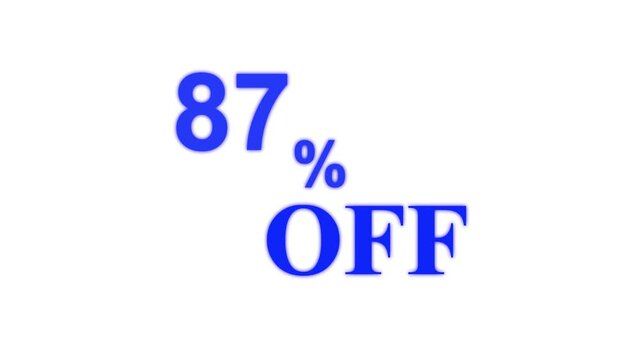 Abstract 87 Percent Off Discount Sale Animation. Minimalist Text for Retail Promotion and Marketing. 4k motion graphics animation.