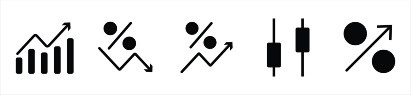 Stock Market Line Icons Set with Charts, Percentage and Candlestick