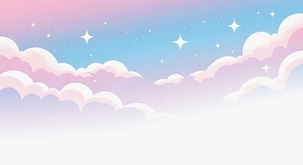 Candyfloss Clouds Drifting Calmly Through a Starry Gradient Sky with Gentle Ethereal Light