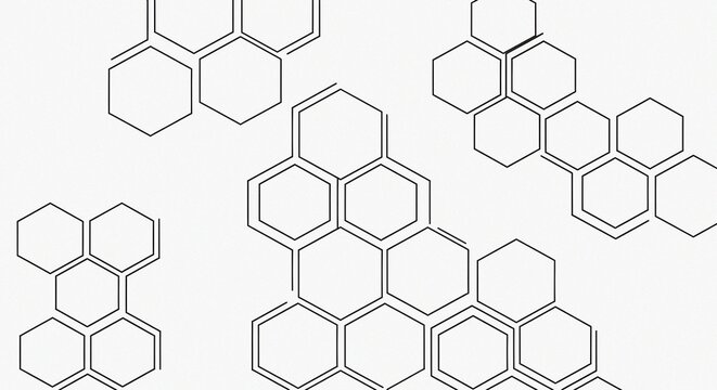 Polycyclic Aromatic Molecules Interlocking in a Scientific Diagram with Crisp Line Art