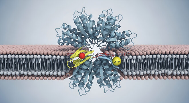 3D Illustration of ATP-Binding Cassette Transporter in a Lipid Bilayer