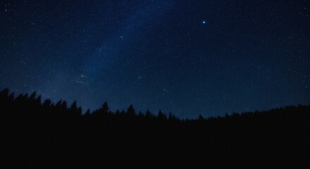 Vast Starry Sky Evoking Wonder Above Dark Forest Horizon Ethereal Night Landscape