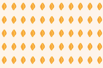 Elegant Conchiglie Pasta Repeat Pattern in Symmetrical Layout on Cream Background. Minimalistic seamless pattern featuring evenly spaced shell pasta shapes arranged in a clean grid composition. 