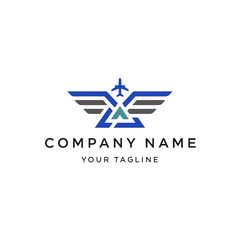 Obraz premium Aviation Company Logo Template with Wings and Airplane.