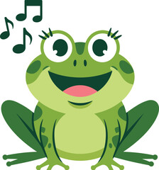 Fototapeta premium Cute cartoon frog with musical notes for fun and playful animal illustrations for kids.