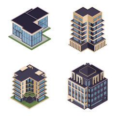 Isometric residential apartment block set with balconies and penthouse roof for housing summit, real estate marketing, neighborhood masterplan, architecture design © RA Studio