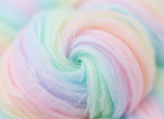 Close Up Of A Cotton Candy Swirl With Pastel Rainbow Colors In A Soft Focus Studio Light