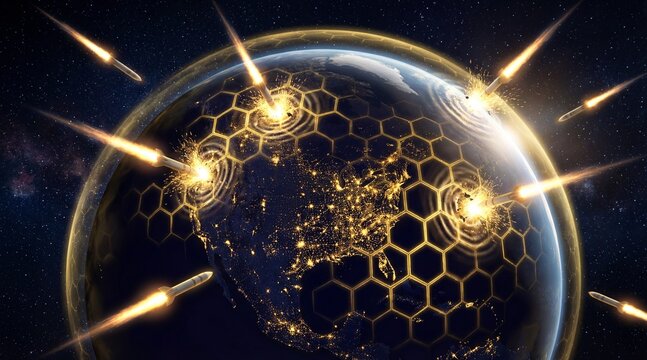 Advanced Golden Dome Missile Defense System: Futuristic Energy Shield Protecting North America from Space for Global Security