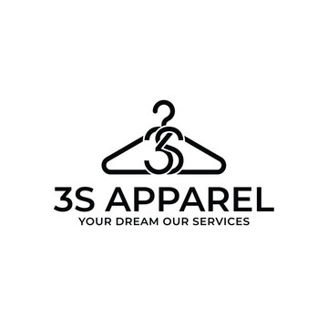 Minimalist clothes hanger logo for 3s apparel featuring an integrated monogram design on a clean white background