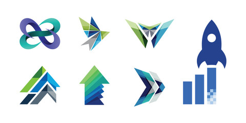  set of technology, growth, arrow, infinity, fly, rocket, origami design modern clean vector illustration