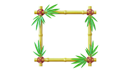 Obraz premium Bamboo frame with leaves and red rope ties
